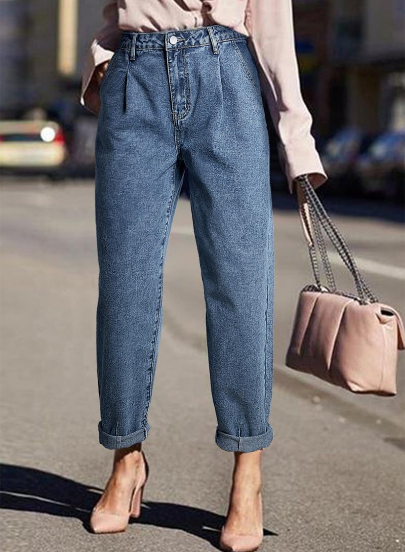 Astylish Jeans for Women Trendy High Waist Pull On Stretchy Mom Capri Denim Pants Ashleigh Blue 12 - Image 3