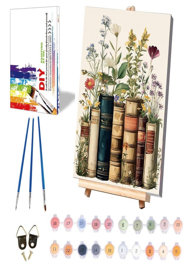 xackcme Book Paint by Numbers for Adults with Framed Canvas - with Wooden Easel, Flowers Paint by Number on Canvas, DIY Books Acrylic Oil Painting Kits with Brushes for Home Wall Decor (8x12 inch) - Image 1
