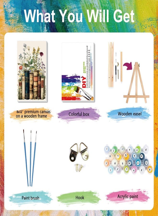 xackcme Book Paint by Numbers for Adults with Framed Canvas - with Wooden Easel, Flowers Paint by Number on Canvas, DIY Books Acrylic Oil Painting Kits with Brushes for Home Wall Decor (8x12 inch) - Image 4