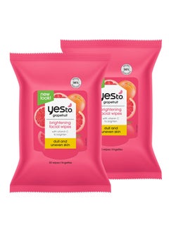 Yes To Yes To Face Wipes for Women and Men Brightening Facial Cleansing Wipes for use as a Make Up Remover Cleaning Soothing Grapefruit Pack of 2 