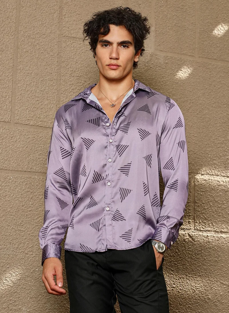 Campus Sutra Men's Amethyst Purple Triangle Block Shirt