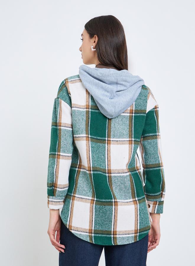 Take Two Checked Button Front Hooded Shacket - Image 5