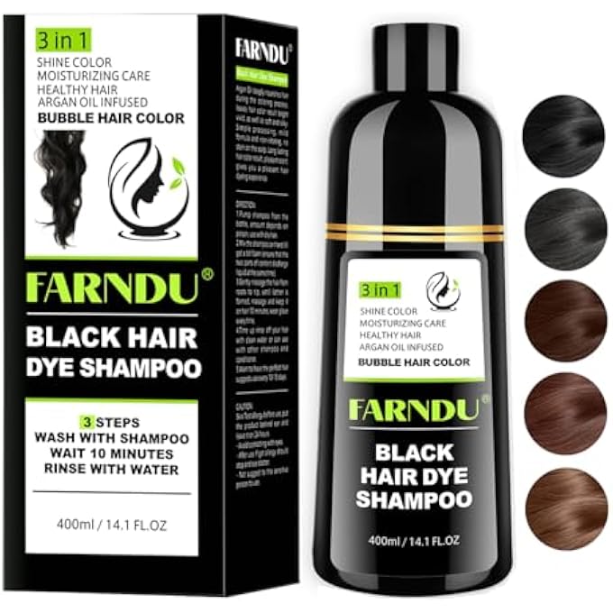 Black Hair Dye Shampoo for Women & Men, Gray Hair Coverage Herbal Natural 3 in 1 Hair Color Shampoo, Champu para canas
