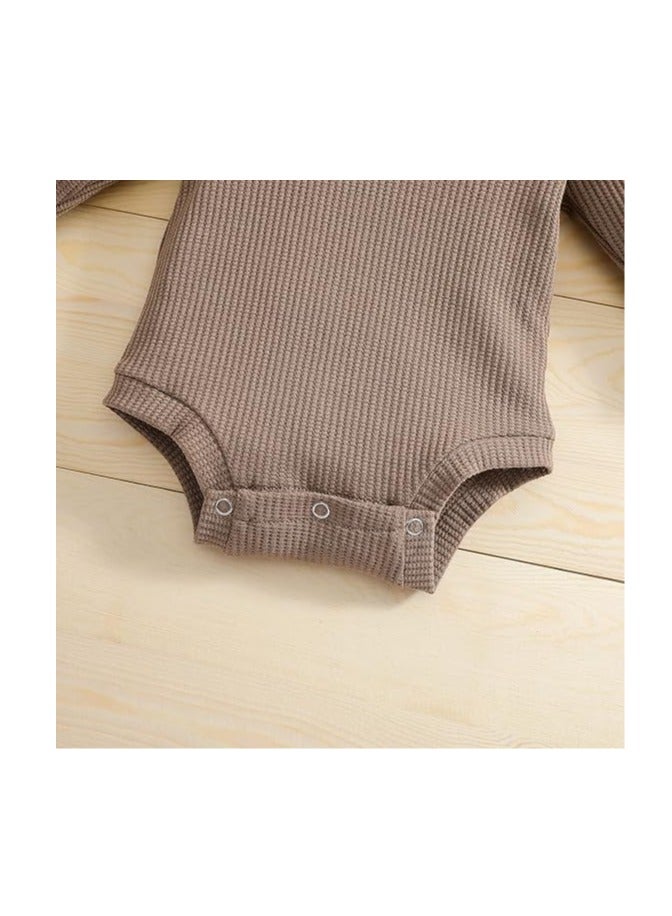 Newborn Unisex Baby Clothes Set Hooded Long Sleeve Bodysuit Stretchy Pants Ribbed Outfits Fall Winter - Image 4