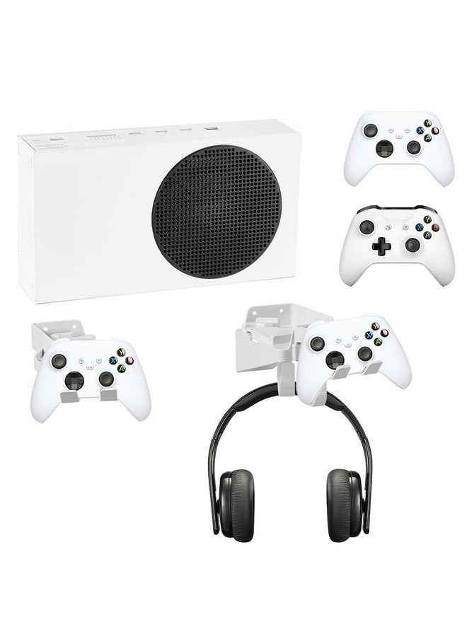Wabracket Wall Mount Holder Bundle For Xbox Series S/One S/Xbox Series X, Double Controller Bracket With Charging Hole & Earphone Wall Mount, Space Saving Design With Charging Cable(White) - Image 1