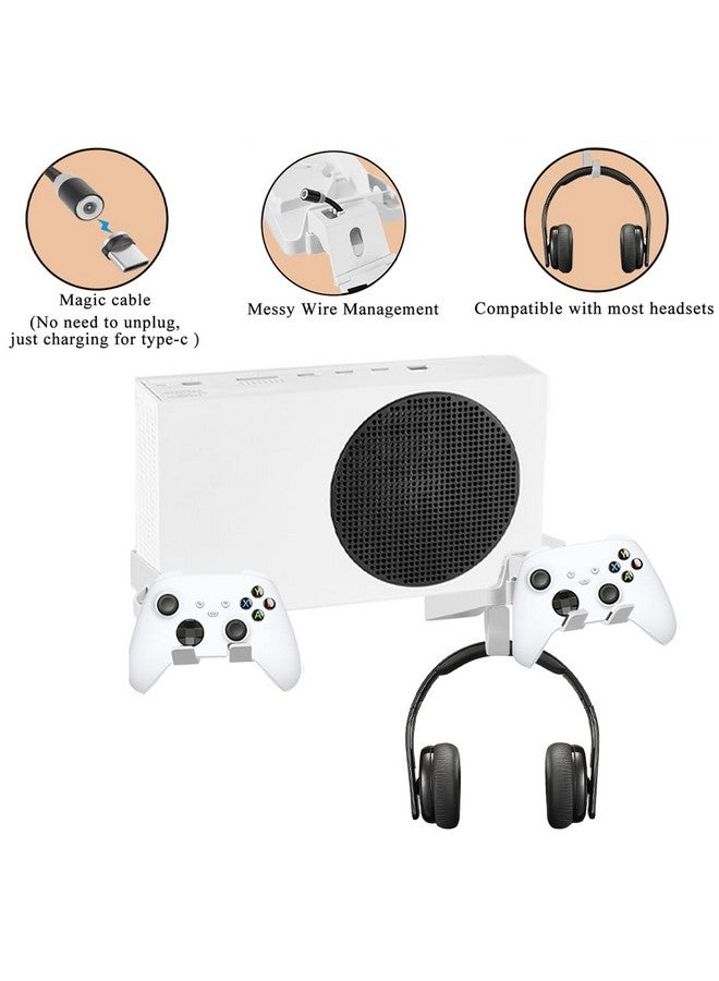 Wabracket Wall Mount Holder Bundle For Xbox Series S/One S/Xbox Series X, Double Controller Bracket With Charging Hole & Earphone Wall Mount, Space Saving Design With Charging Cable(White) - Image 3