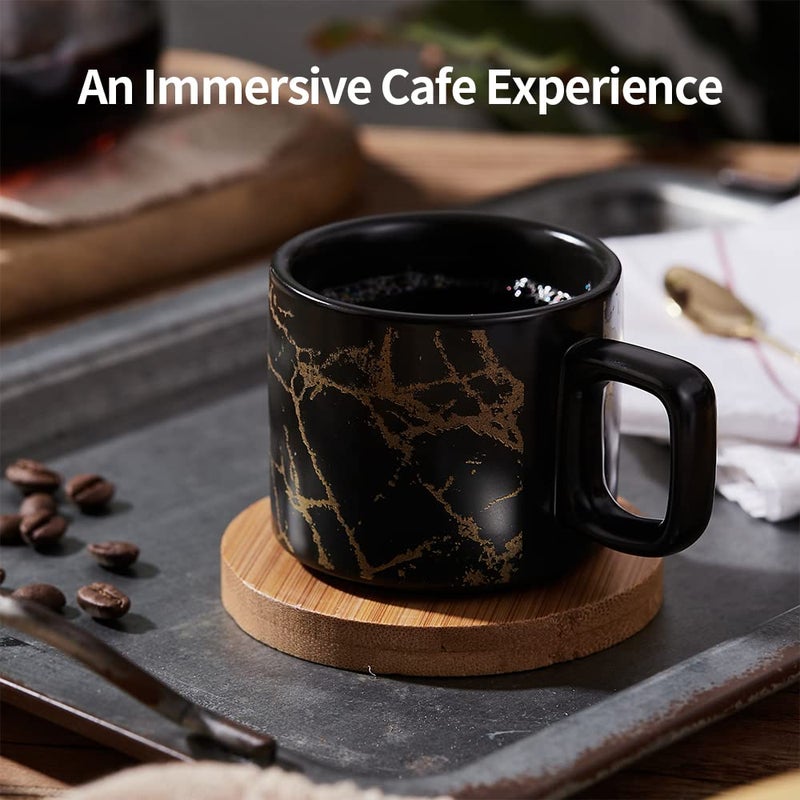 LUKA Porcelain Espresso Cup with Saucer and Metal Stand, 4 Ounce Stackable Ceramic Demitasse Espresso Mugs Cups Set for Latte,Coffee,Cafe Mocha,Tea(Set of 4) - Image 2