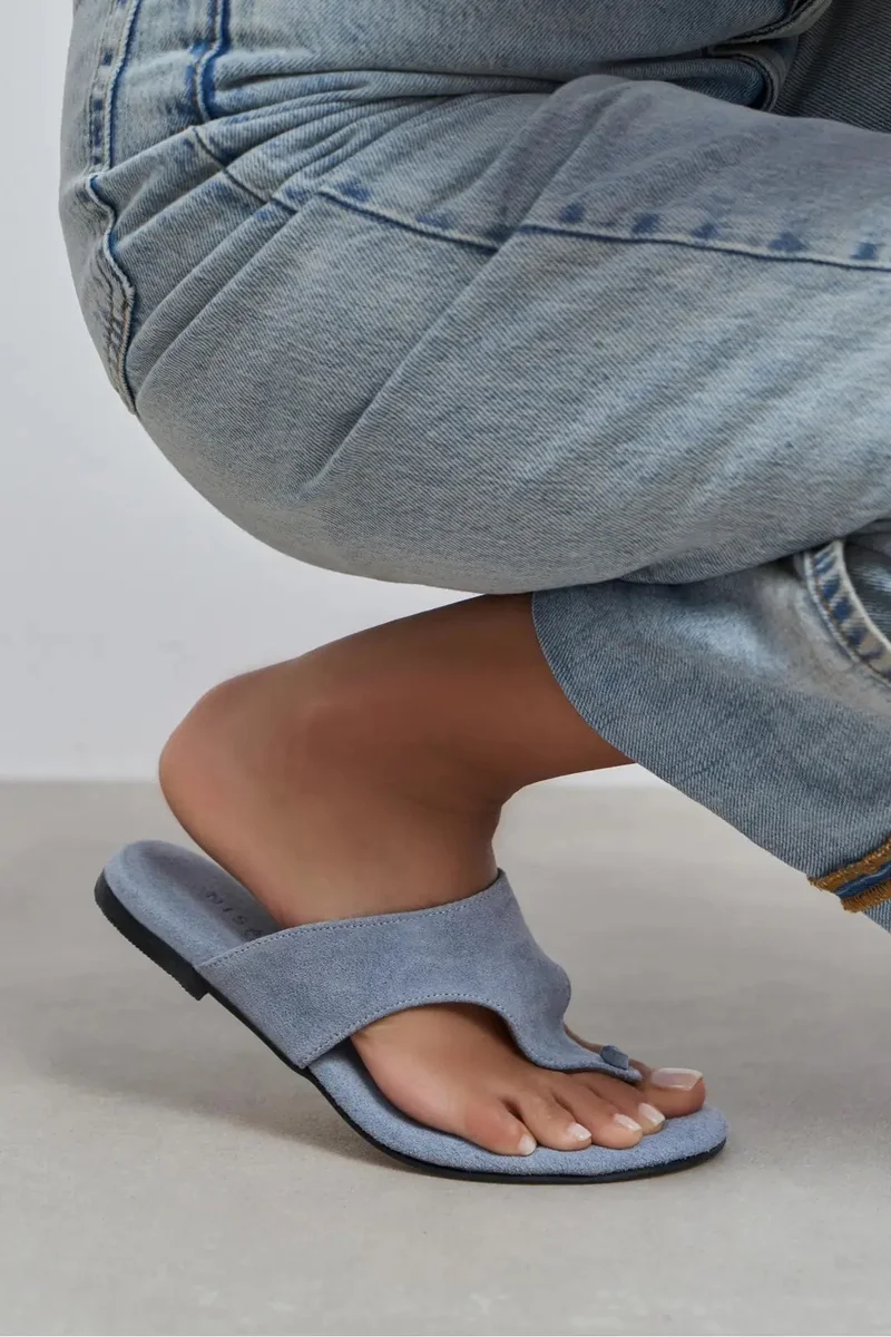 Nisantasi Shoes  Almira Suede Leather Flat Toe Post Sandals for Women | Best Price UAE