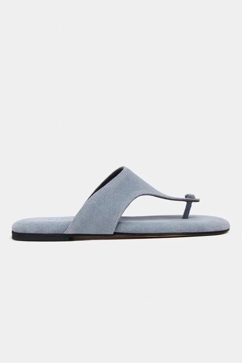 Nisantasi Shoes  Almira Suede Leather Flat Toe Post Sandals for Women | Best Price UAE