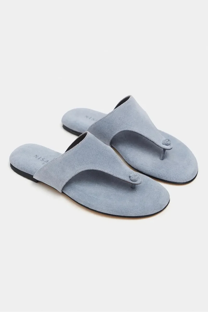 Nisantasi Shoes  Almira Suede Leather Flat Toe Post Sandals for Women | Best Price UAE