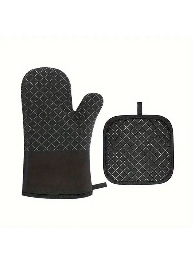 2pcs Set Thickened Heat Resistant Oven Mitts Pot Holder Non Slip Insulated Kitchen Gloves - Image 1