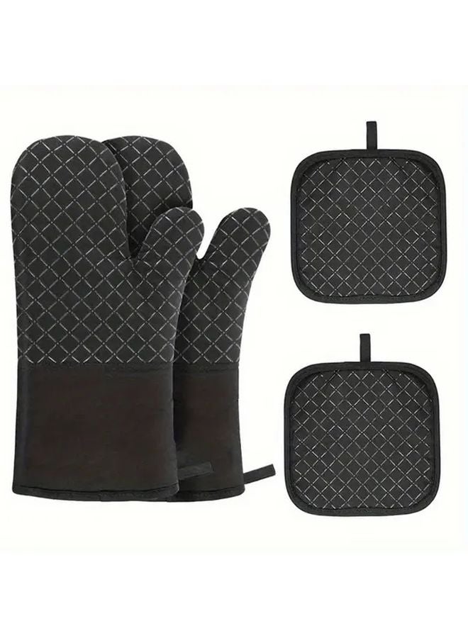 2pcs Set Thickened Heat Resistant Oven Mitts Pot Holder Non Slip Insulated Kitchen Gloves - Image 2