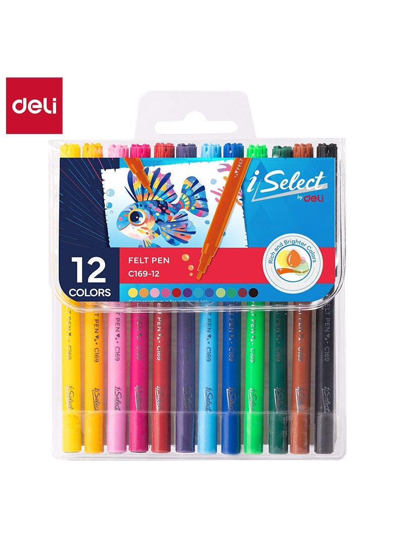 Deli EC169-12 Felt Pen - 12 colors - ideal for creative drawing - Image 1