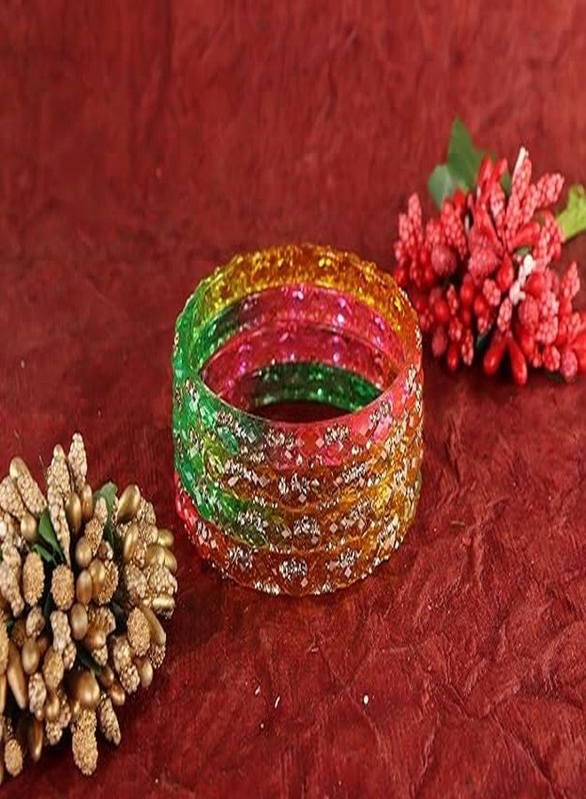 BANGLESKART Gemstone Glass Bangles Crystal Kada Set For Women & Girls Adorned With Golden Zircon Stones Trending Girls Bangles Kada Transparent For Wedding, Party, Daily, Ethnic Set Of 4 LightMulti - Image 4