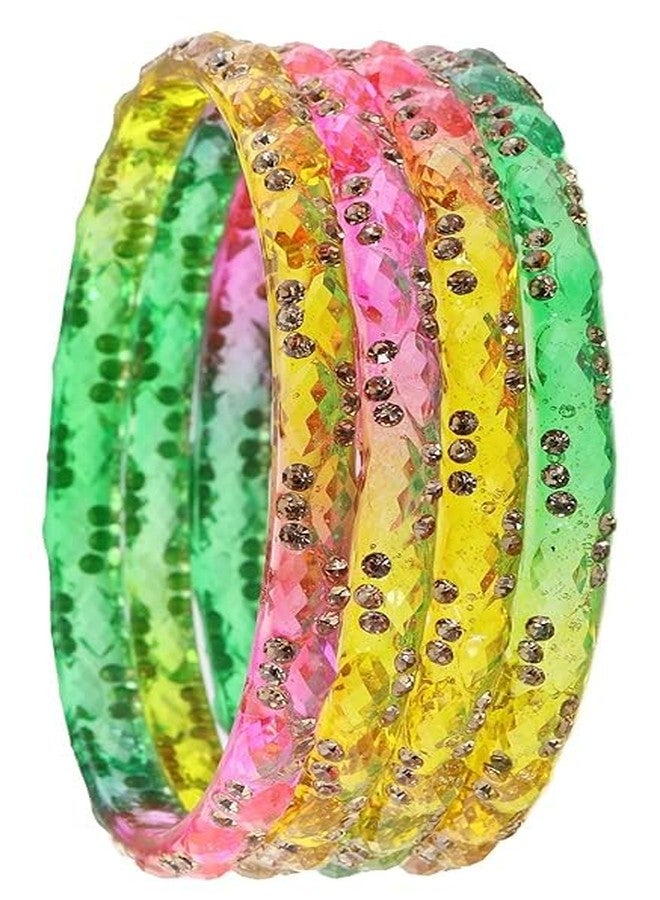 BANGLESKART Gemstone Glass Bangles Crystal Kada Set For Women & Girls Adorned With Golden Zircon Stones Trending Girls Bangles Kada Transparent For Wedding, Party, Daily, Ethnic Set Of 4 LightMulti - Image 2