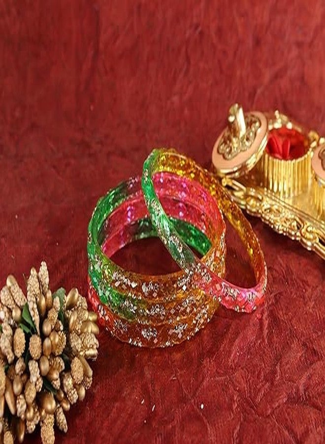 BANGLESKART Gemstone Glass Bangles Crystal Kada Set For Women & Girls Adorned With Golden Zircon Stones Trending Girls Bangles Kada Transparent For Wedding, Party, Daily, Ethnic Set Of 4 LightMulti - Image 5