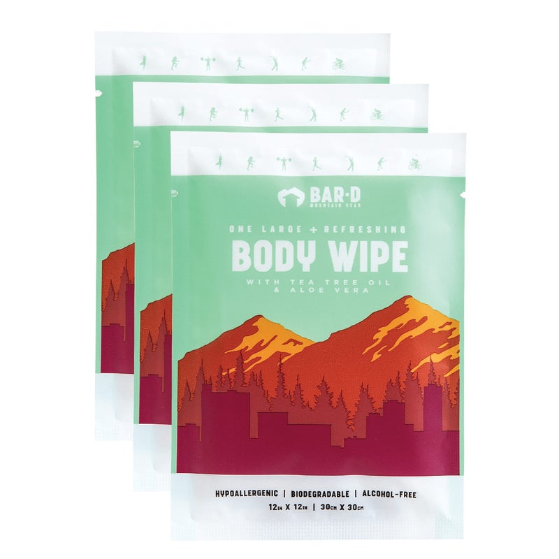 Bar-D Mountain Gear Bar-D Cleansing Face & Body Wipes for Women and Men - Individually Wrapped Biodegradable Shower Wipes with Tea Tree Oil & Aloe Vera (20 Count/Box) - Image 2