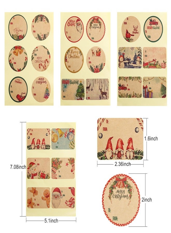Giiffu Christmas Gift Label Stickers, 144 Count Self-Adhesive Name Tags for Holiday Presents, Vintage Kraft Xmas Stickers with 24 Designs for Gift Wrapping - Image 3