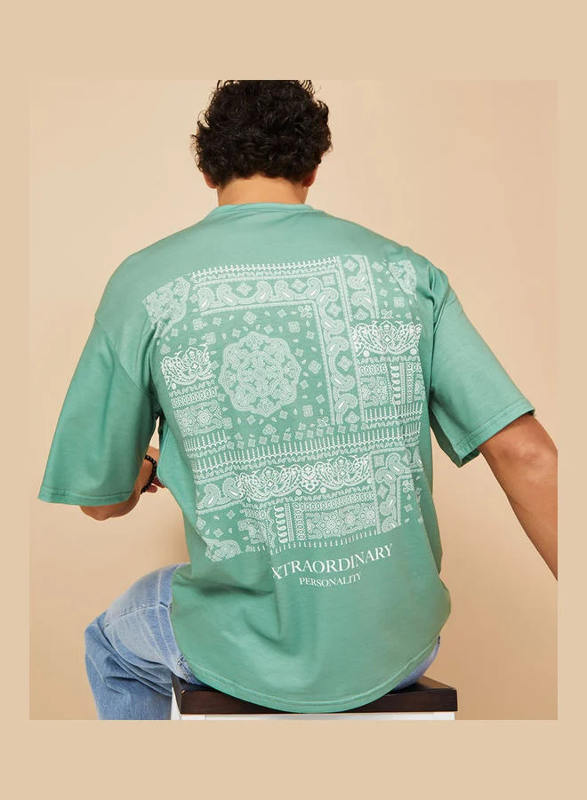Styli Back Paisley Graphic Oversized Fit Tshirt