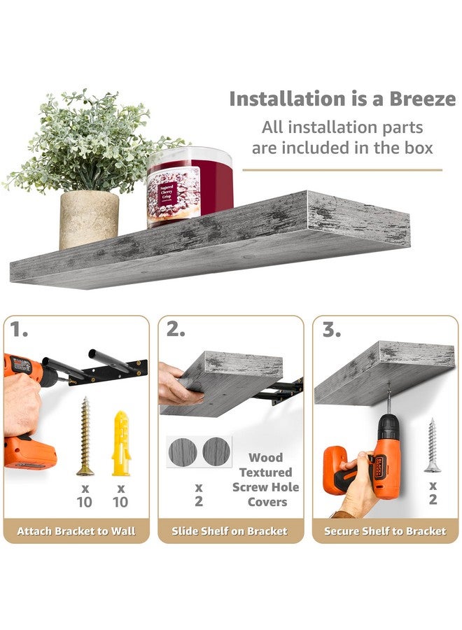 سوربوس أرفف عائمة من Sorbus، أرفف حائطية لغرفة النوم والمطبخ وغرفة المعيشة وأرفف الحمام فوق المرحاض وديكور المنزل والمزرعة، أرفف عائمة مثبتة على الحائط مقاس 24 × 9 بوصة، عبوة من قطعتين باللون الرمادي الريفي - Image 3