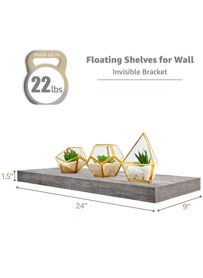 سوربوس أرفف عائمة من Sorbus، أرفف حائطية لغرفة النوم والمطبخ وغرفة المعيشة وأرفف الحمام فوق المرحاض وديكور المنزل والمزرعة، أرفف عائمة مثبتة على الحائط مقاس 24 × 9 بوصة، عبوة من قطعتين باللون الرمادي الريفي - Image 2