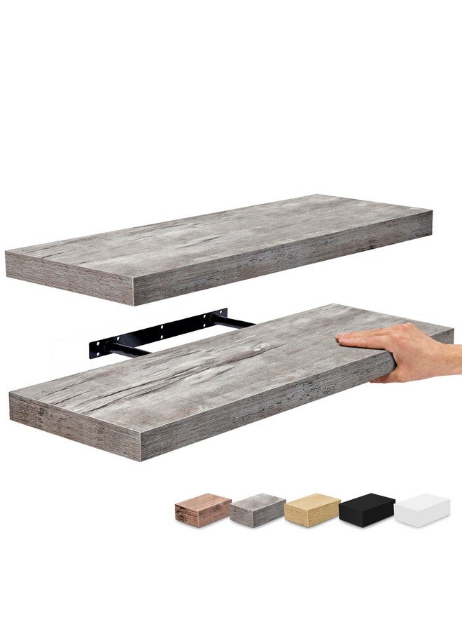 سوربوس أرفف عائمة من Sorbus، أرفف حائطية لغرفة النوم والمطبخ وغرفة المعيشة وأرفف الحمام فوق المرحاض وديكور المنزل والمزرعة، أرفف عائمة مثبتة على الحائط مقاس 24 × 9 بوصة، عبوة من قطعتين باللون الرمادي الريفي - Image 1