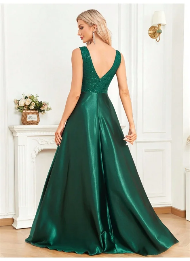 Madam Uniq Emerald Green New Arrival Deep V Sequin Backless Mermaid Dress