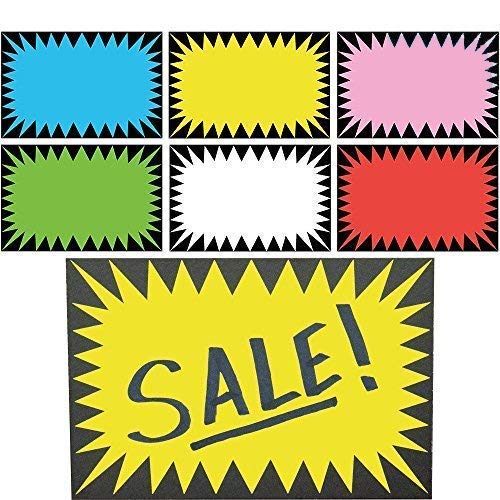 Retail Genius Price Burst 60 Pack Multi-Colored Sign. Boost Sales with Bright Display Tags. Durable, Easy to Write On Star Cards Are Great for Yard, Estate & Garage Sale, Fundraiser, Store, Business & Flea Market. - Image 1