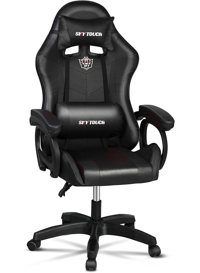 SKY-TOUCH Gaming Chair，Adjustable Computer Chair Pc Office Pu Leather High Back Ergonomic Design Lumbar Support Comfortable Armrest Headrest，Black - Image 1