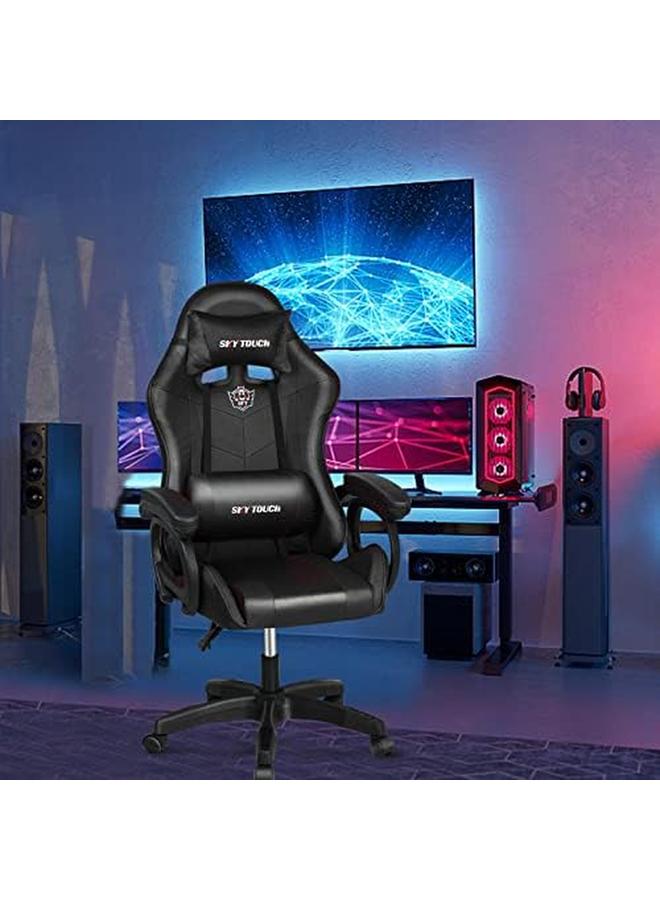 SKY-TOUCH Gaming Chair，Adjustable Computer Chair Pc Office Pu Leather High Back Ergonomic Design Lumbar Support Comfortable Armrest Headrest，Black - Image 2