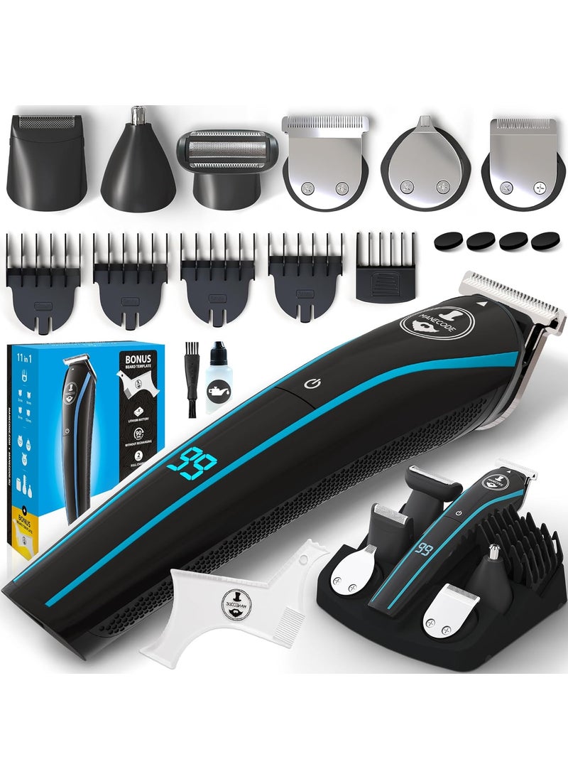 MANECODE 11in1 Mens Beard and Mustache Electric Trimmer Kit Cordless Body and Nose Hair Razors Set of Beard Clippers USB Rechargeable Battery Shaver for Men Lifetime SelfSharp Blades 