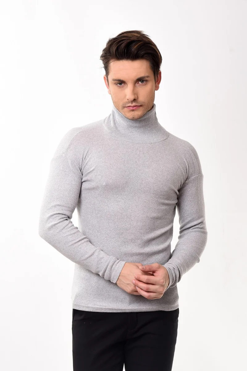 بيليفانتي كولكشن Men's Turtleneck Turtleneck Slim Fit Sweater Gray