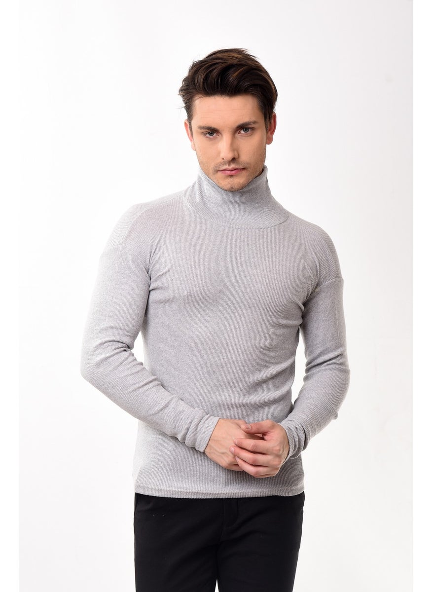 Belifanti Collection Men's Turtleneck Turtleneck Slim Fit Sweater Gray  - Image 3