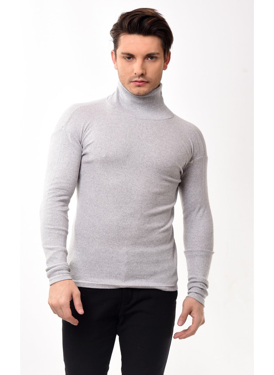 Belifanti Collection Men's Turtleneck Turtleneck Slim Fit Sweater Gray  - Image 1