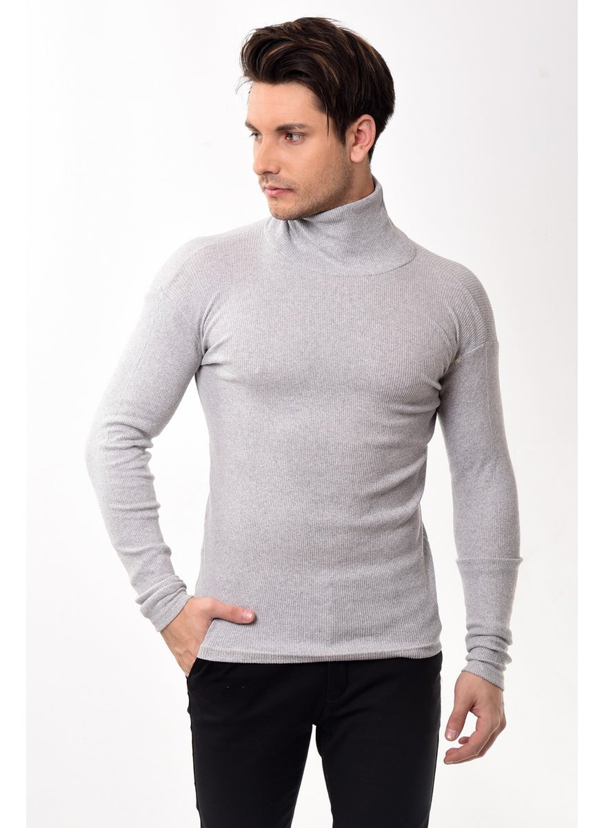 Belifanti Collection Men's Turtleneck Turtleneck Slim Fit Sweater Gray  - Image 2