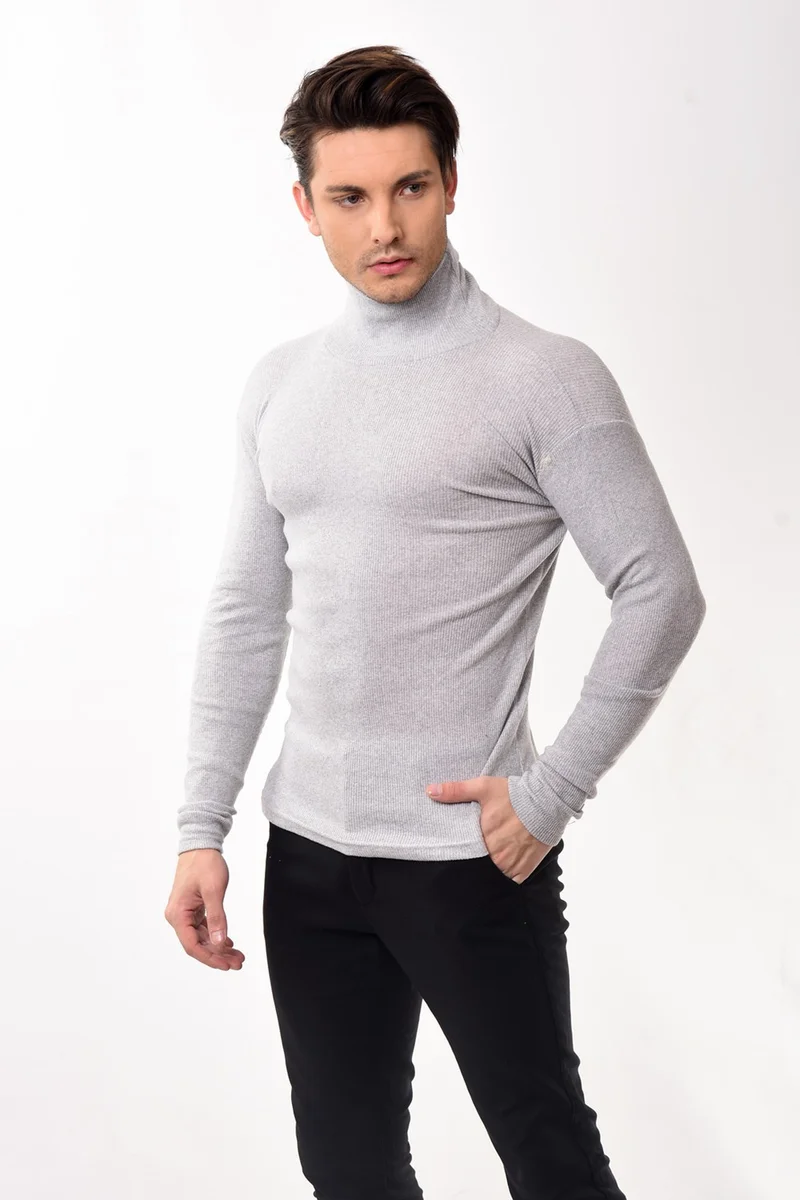 بيليفانتي كولكشن Men's Turtleneck Turtleneck Slim Fit Sweater Gray