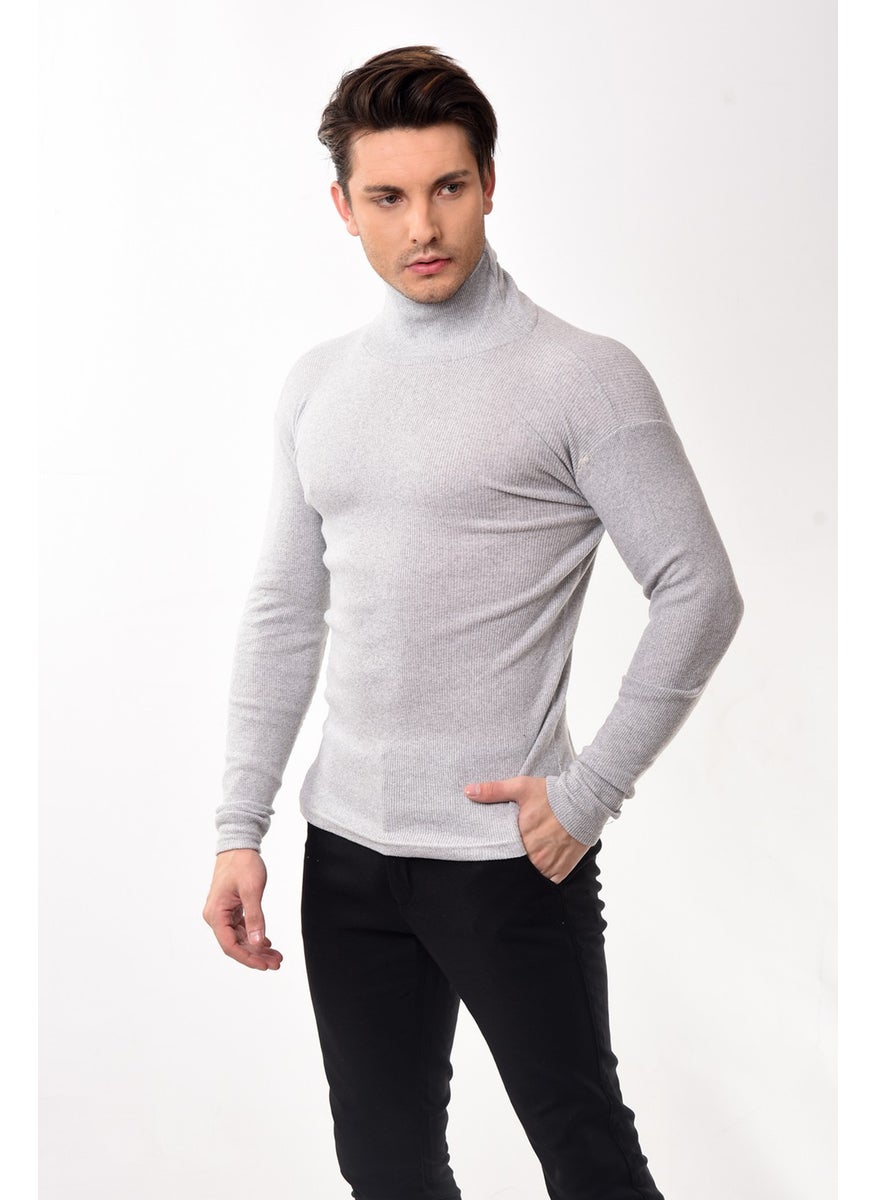 Belifanti Collection Men's Turtleneck Turtleneck Slim Fit Sweater Gray  - Image 4