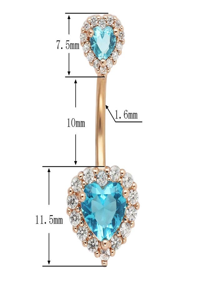 Excepro 14G(1.6mm) Double Heart Cubic Zirconia Navel Barbells Stud 316L Surgical Steel Piercing Jewelry - Image 2