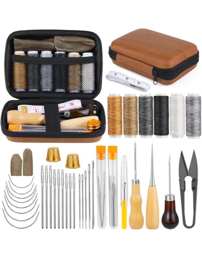 41Pcs Leather Sewing Kit, Upholstery Repair Kit Including Sewing Thread and Sewing Needles, Awl, and Thimble, Suitable for Beginners in Leather Craftsmanship DIY Sewing Kit - Image 1