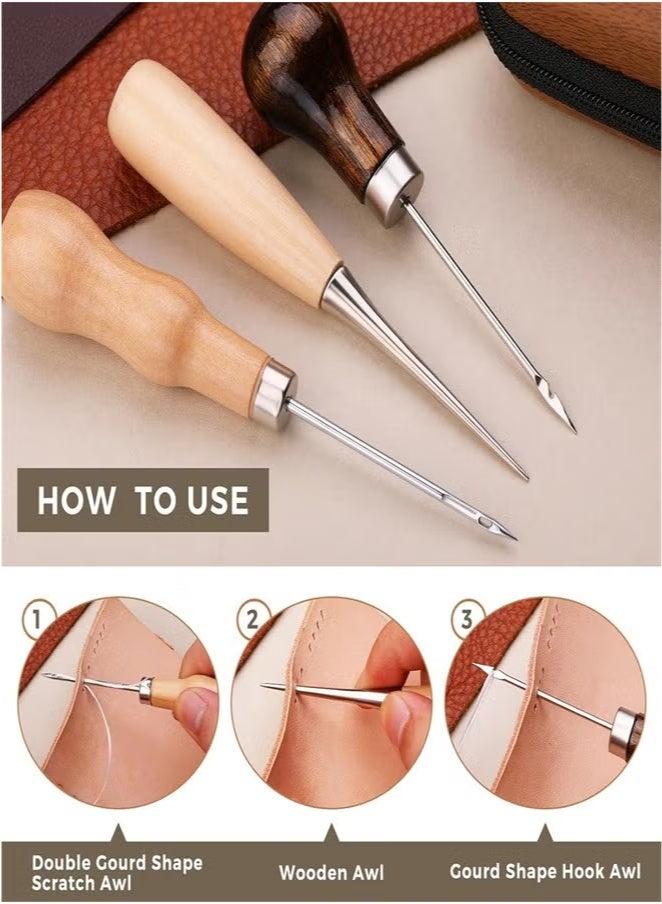 41Pcs Leather Sewing Kit, Upholstery Repair Kit Including Sewing Thread and Sewing Needles, Awl, and Thimble, Suitable for Beginners in Leather Craftsmanship DIY Sewing Kit - Image 3