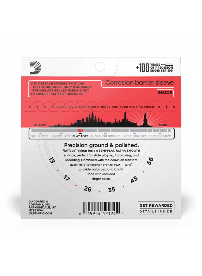D'Addario Guitar Strings - Acoustic Guitar Strings - Flat Tops Phosphor Bronze - For 6 String Guitar - Warm, Semi-Bright Tone - EFT17 - Medium, 13-56