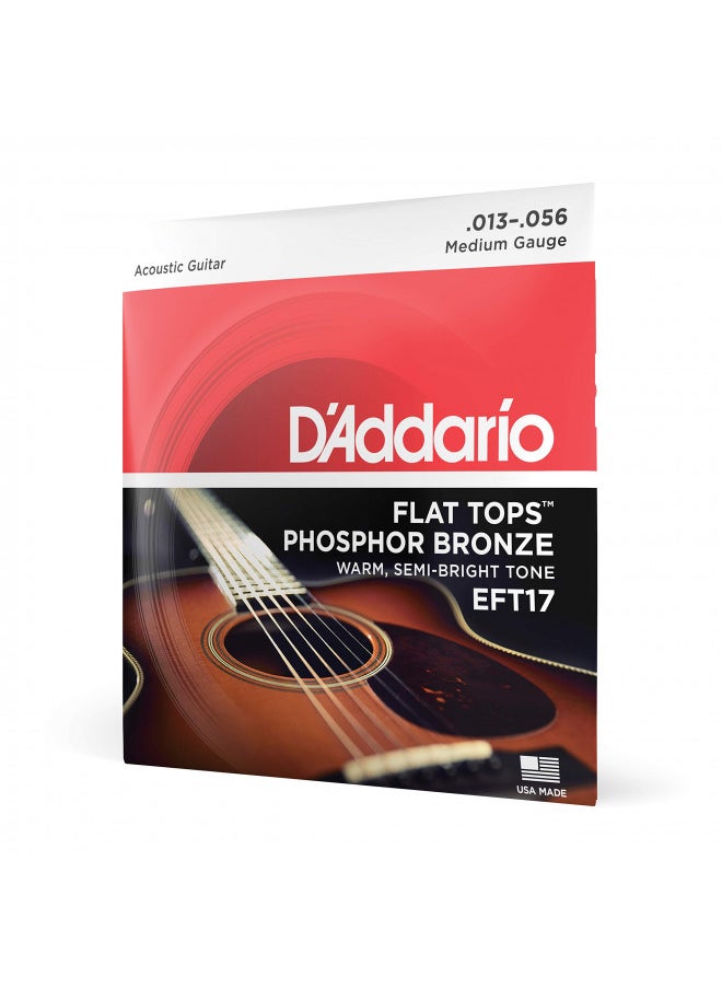 D'Addario Guitar Strings - Acoustic Guitar Strings - Flat Tops Phosphor Bronze - For 6 String Guitar - Warm, Semi-Bright Tone - EFT17 - Medium, 13-56