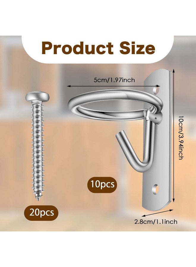 Dunzy 10 Pcs Equestrian Bucket Hooks - Heavy Duty Metal Horse Water Hooks - Wall Mount Bucket Holder for Horse Stall Feed Stable(Silver) - Image 2