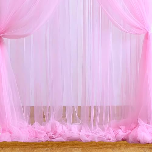 1iAM 4pcs Pink Backdrop Decoration Net | Large Size, Stitched with Ribbon, Nylon Made, Reusable, Soft, Wrinkled Free, 8.5x5ft Each, Cabana Tent Party Decoration Items for All Event - Image 1