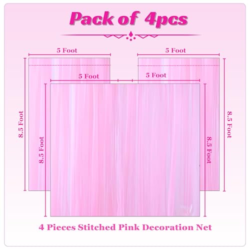 1iAM 4pcs Pink Backdrop Decoration Net | Large Size, Stitched with Ribbon, Nylon Made, Reusable, Soft, Wrinkled Free, 8.5x5ft Each, Cabana Tent Party Decoration Items for All Event - Image 2