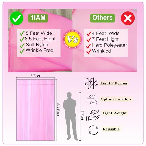 1iAM 4pcs Pink Backdrop Decoration Net | Large Size, Stitched with Ribbon, Nylon Made, Reusable, Soft, Wrinkled Free, 8.5x5ft Each, Cabana Tent Party Decoration Items for All Event - Image 4