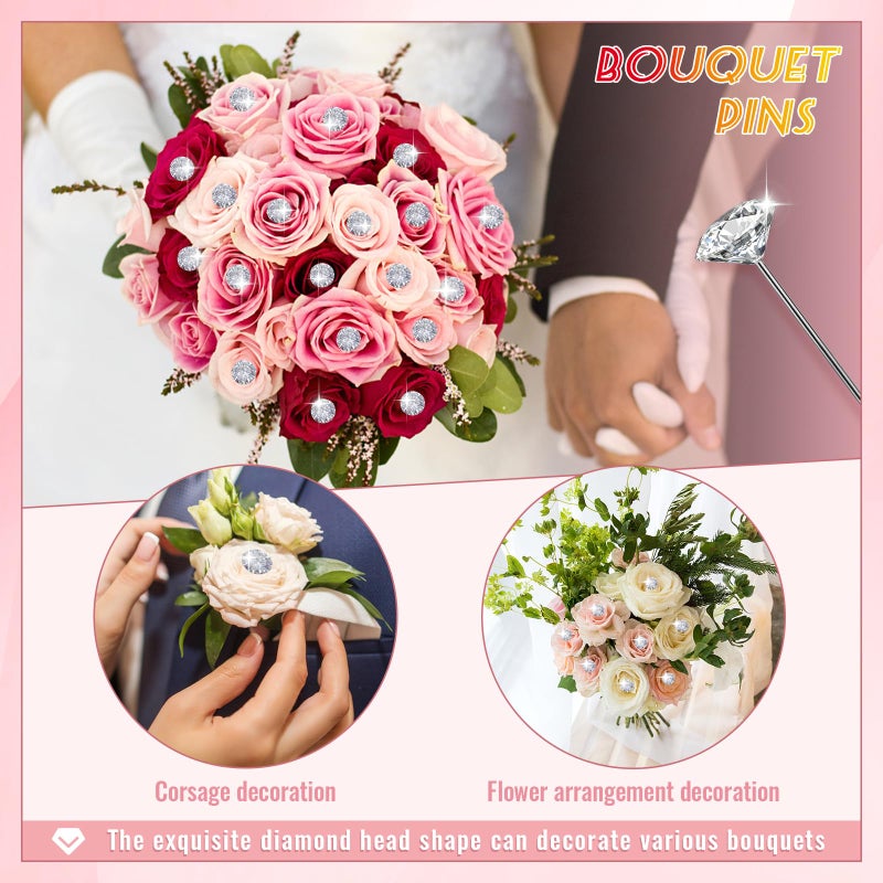 Kogyxe 400 Pcs Bouquet Pins Corsage Pins, 4 Styles Straight Pins Crystal Head Pearl Head Flower Pins for DIY Decoration, Wedding, Jewelry Flower Decoration - Image 3