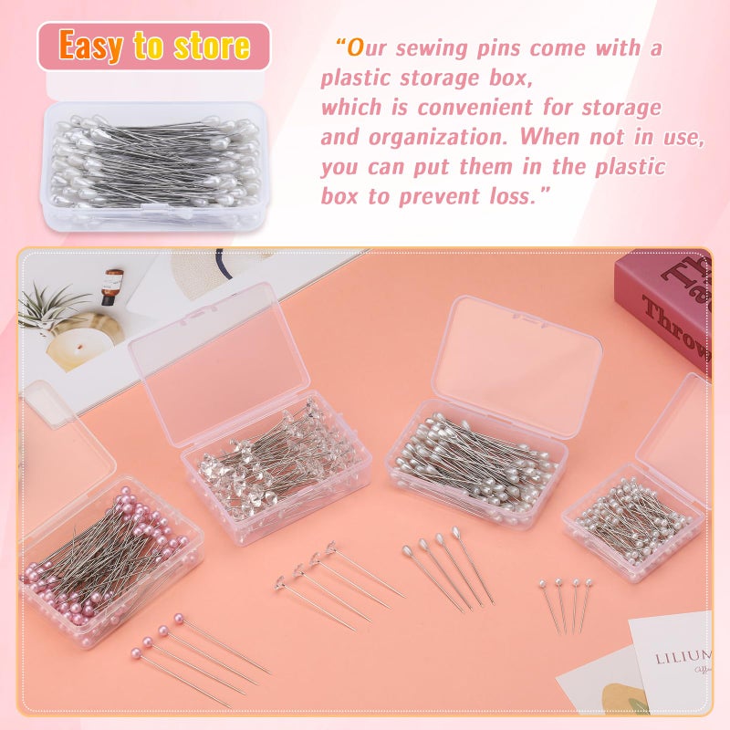 Kogyxe 400 Pcs Bouquet Pins Corsage Pins, 4 Styles Straight Pins Crystal Head Pearl Head Flower Pins for DIY Decoration, Wedding, Jewelry Flower Decoration - Image 5