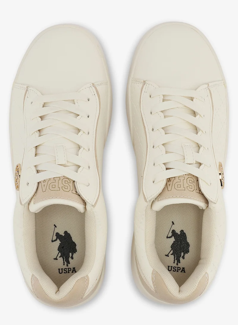 U.S. Polo Assn. Women's White Low-Top Sneakers - Stylish Lace-Up Design Shoes, Perfect for Casual Outings