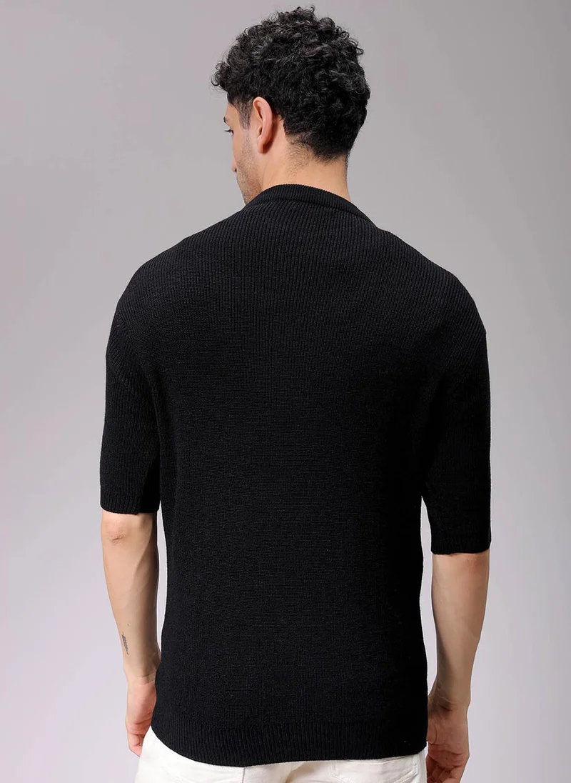 The Indian Garage Co Men Relaxed Fit Textured Crew Neck Sweater